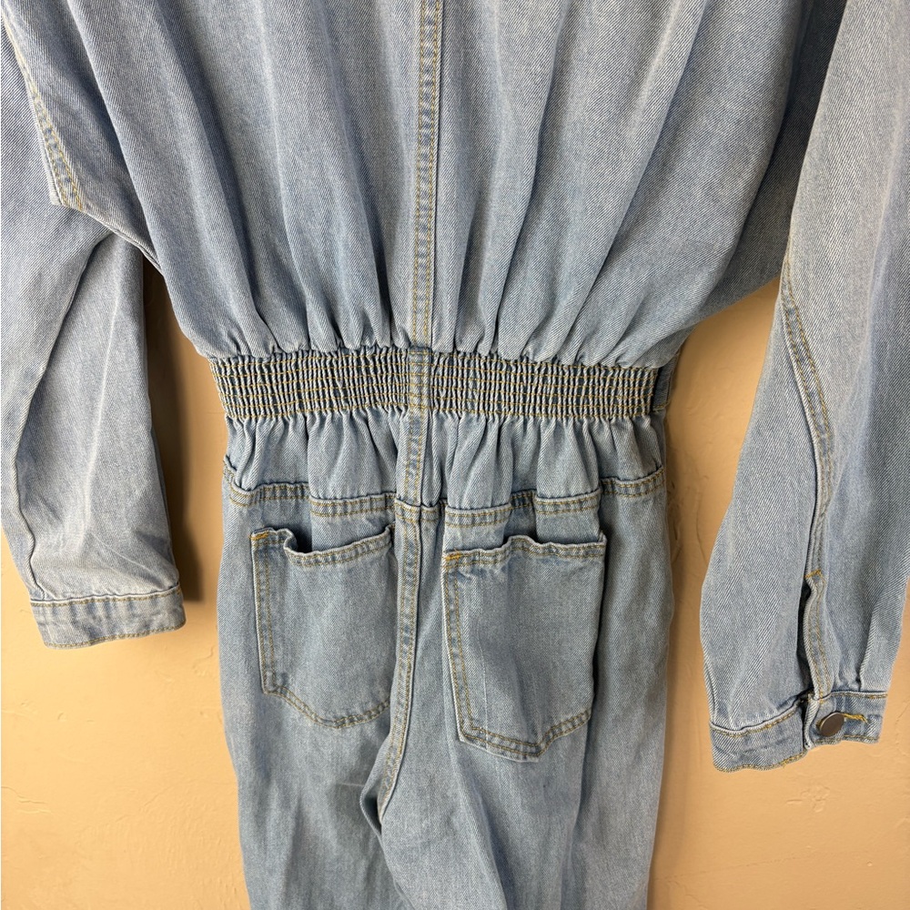 Mabel Light Blue Denim Jean Jumpsuit Long Sleeve Buttons Women’s size medium - Picture 9 of 11